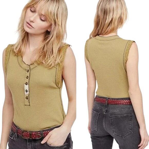 Free People Last Stop Moss Green Tank Top - Picture 1 of 7
